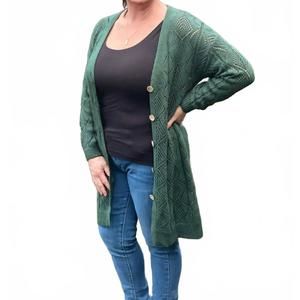 NEW DEAR LOVER loose woven cardigan in green